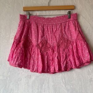 LoveShackFancy womens Pink polka dot lace fray designer Adia Mini Skirt size P